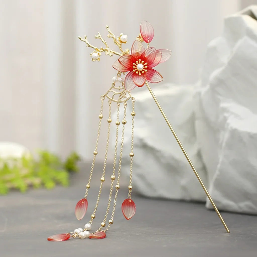 Retro Hanfu Hairpin & Comb Set | Floral Tassel Wedding Hair Accessory