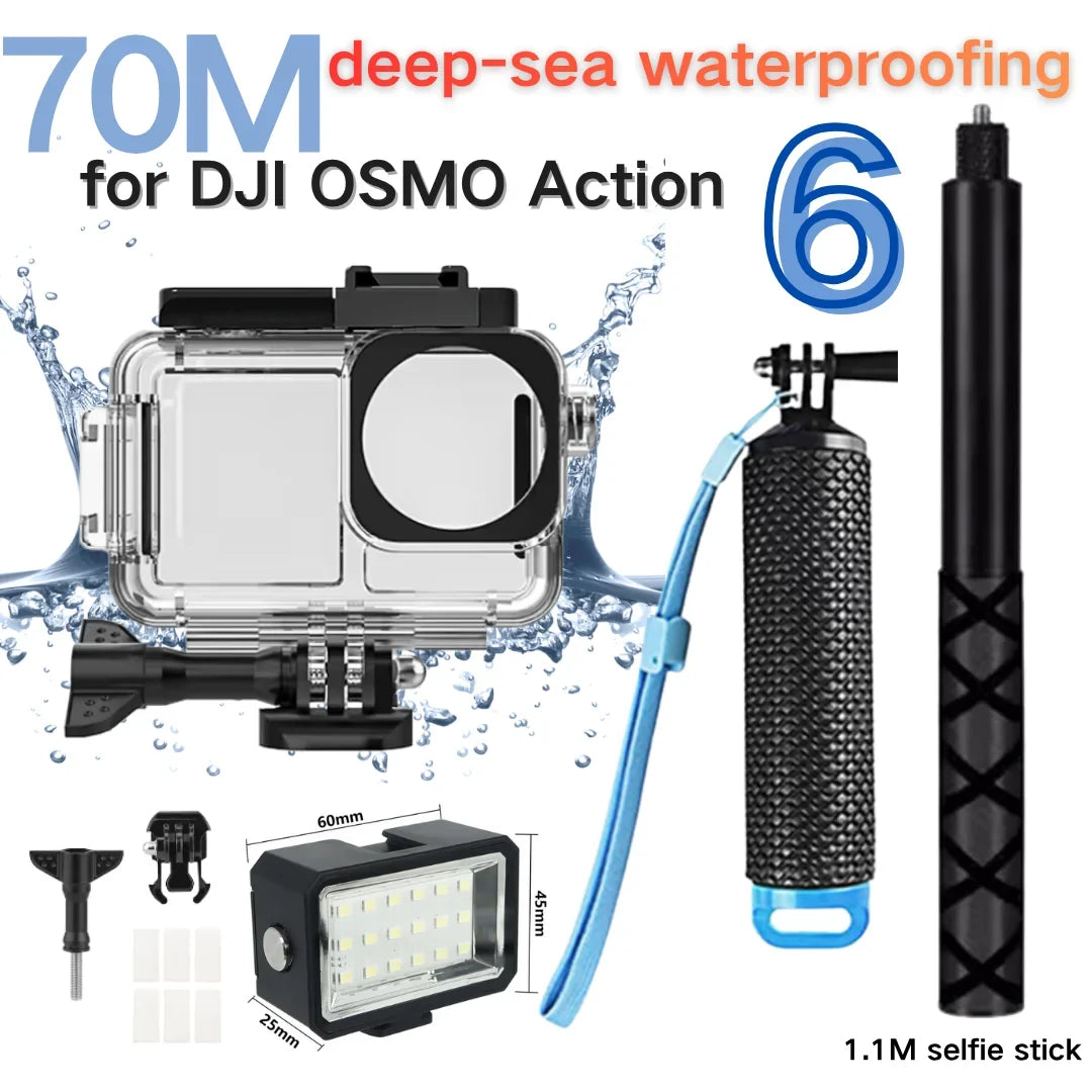 70M Dive Housing for DJI Osmo Action 6 + Underwater Fill Light
