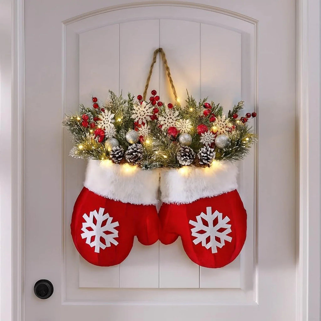 Christmas Gloves Wreath with LED Lights | Holiday Wall Décor