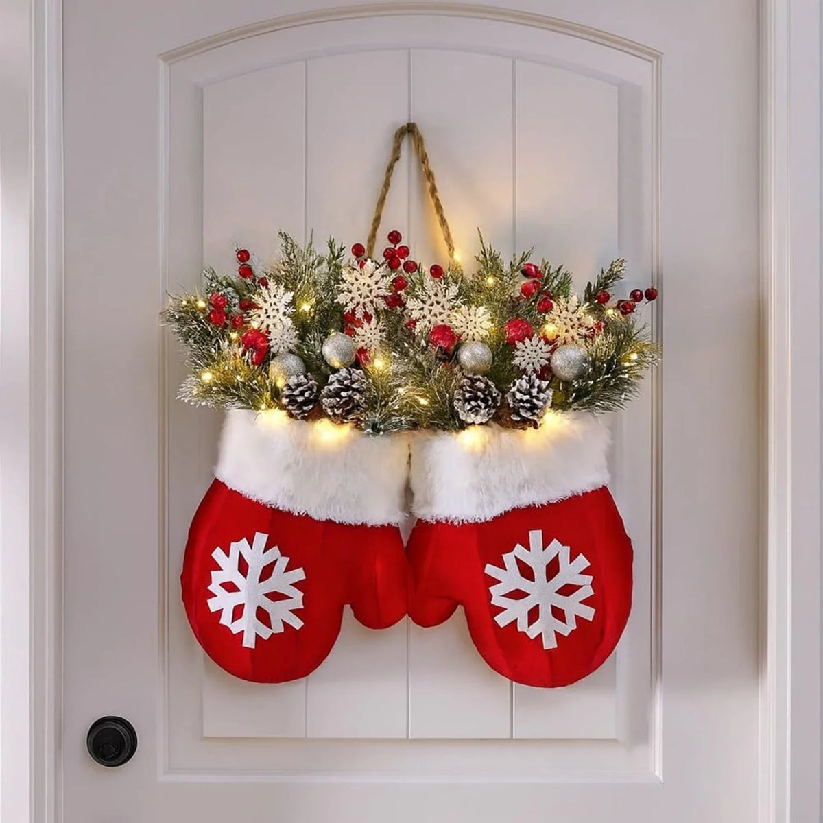 Christmas Gloves Wreath with LED Lights | Holiday Wall Décor