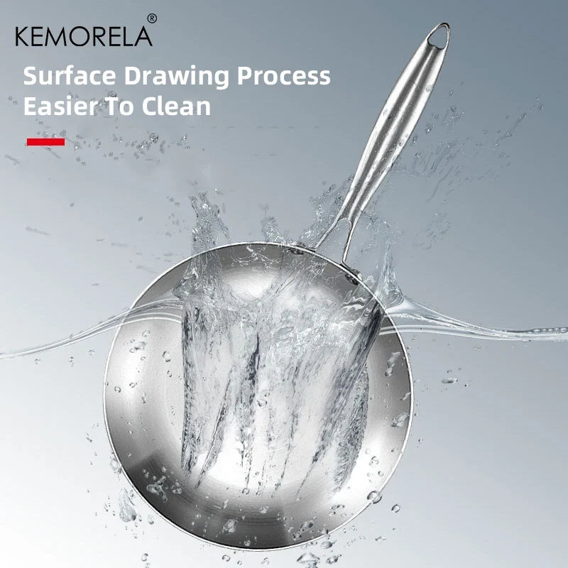 KEMORELA 24cm 304 Stainless Steel Frying Pan 3-Ply Skillet