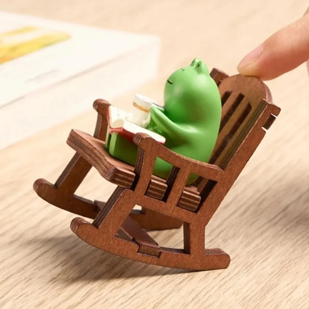 Cute Frog Rocking Chair Resin Figurine | Desk & Car Decor