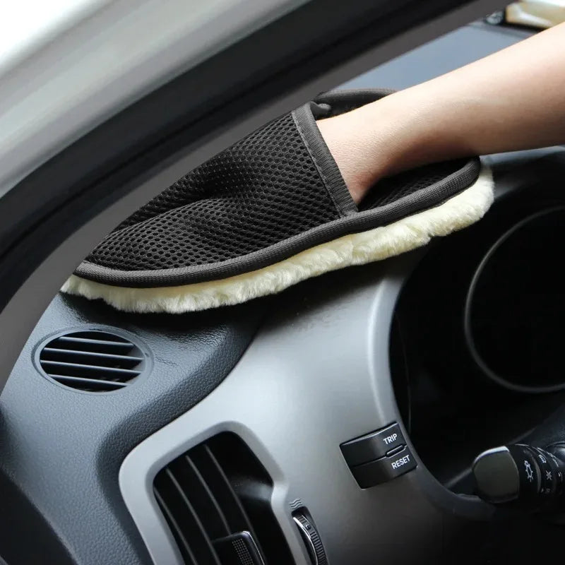 Plush Wool Car Wash Gloves – Auto & Motorcycle Cleaning Mitt