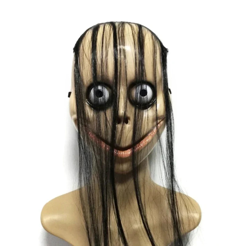 Halloween Ghost Mask with Long Hair – Horror PVC Female Mask