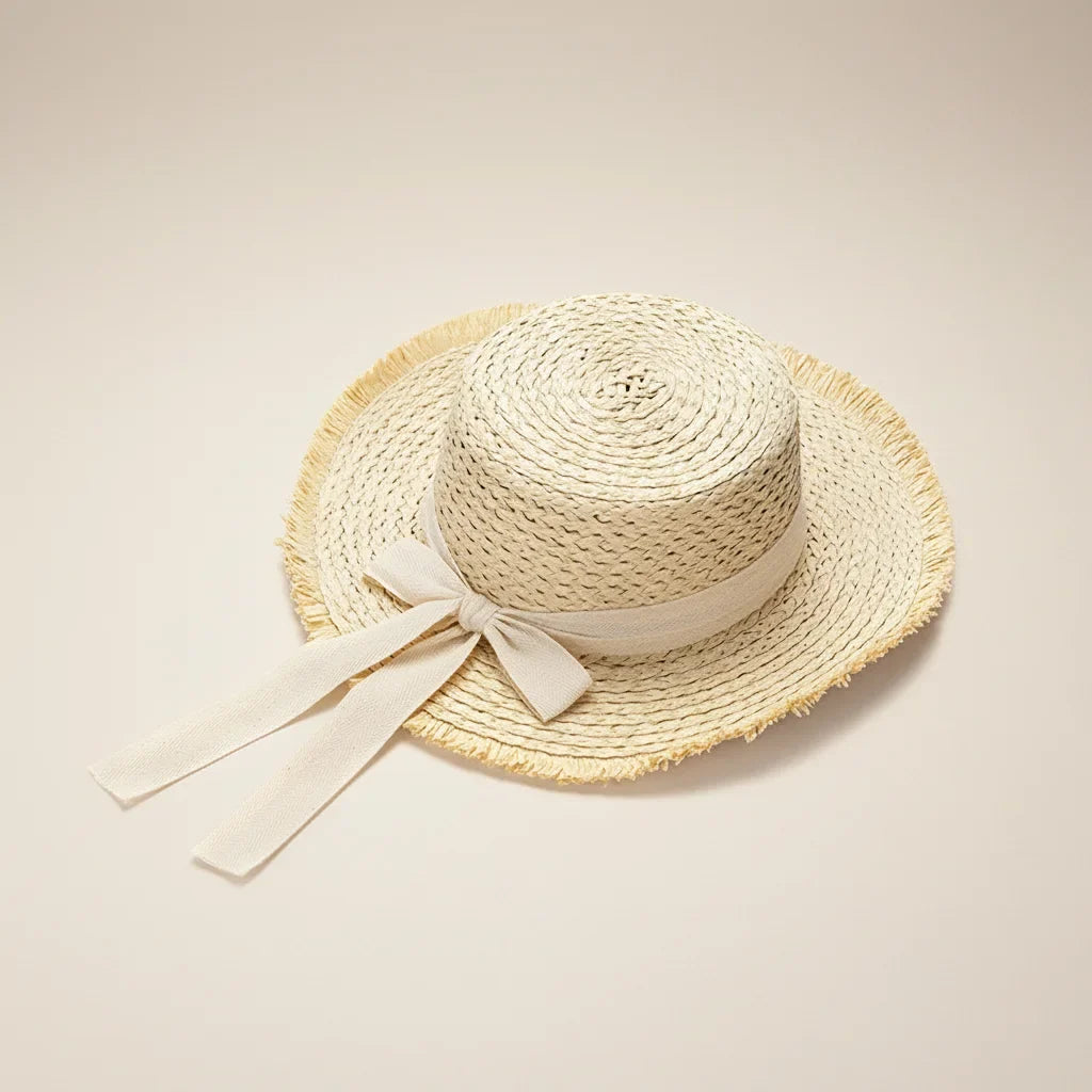 Women's Wide Brim Raffia Straw Sun Hat with Bow | Beach Hat
