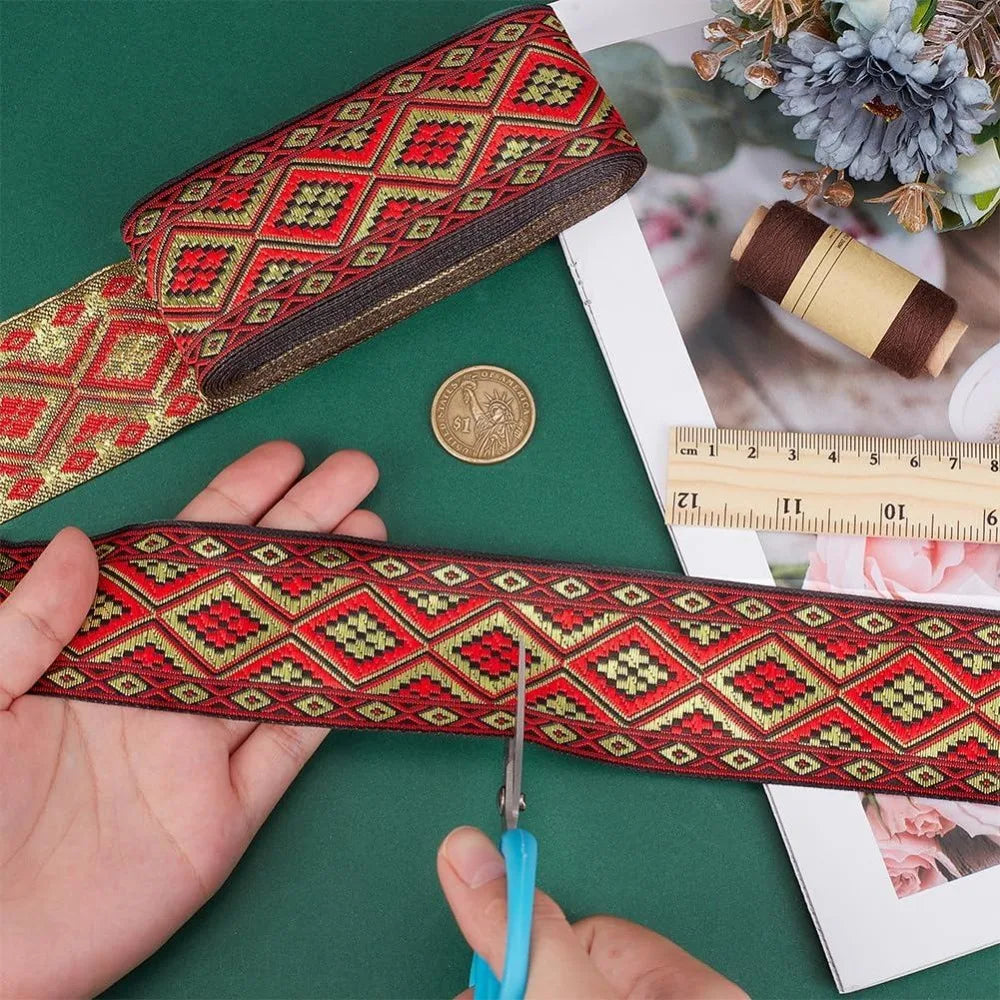 Boho Jacquard Ribbon 2" Rhombus Woven Trim – 7.66 Yards