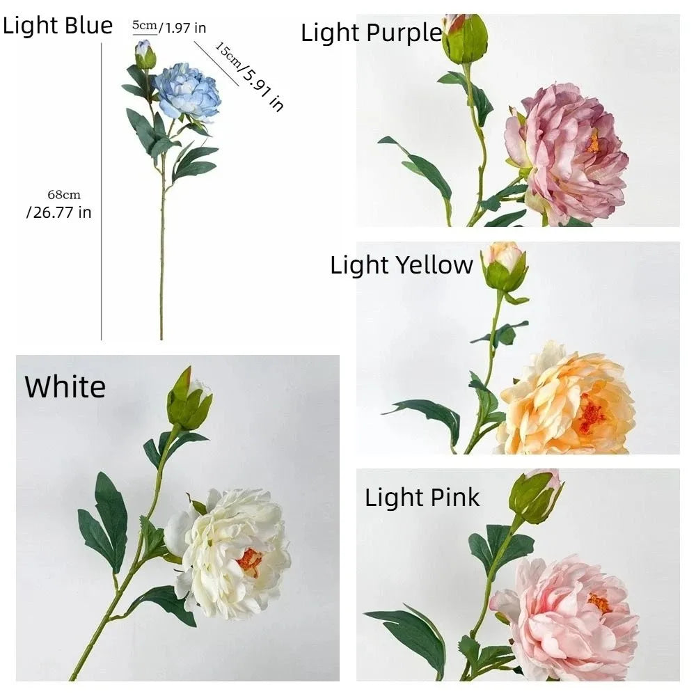 Silk Peony Artificial Flower Branch 68cm | 2 Heads Real Touch
