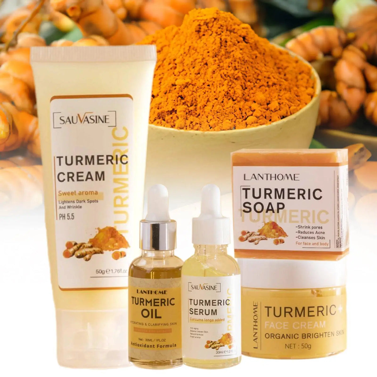 5-Piece Turmeric Skincare Set – Serum, Cream, Soap & Oil