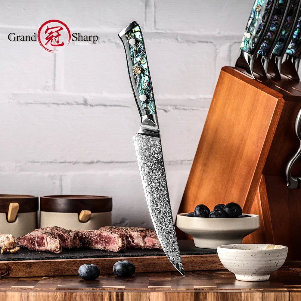 GrandSharp AUS-10 Damascus Steel Steak Knife | Japanese Steel