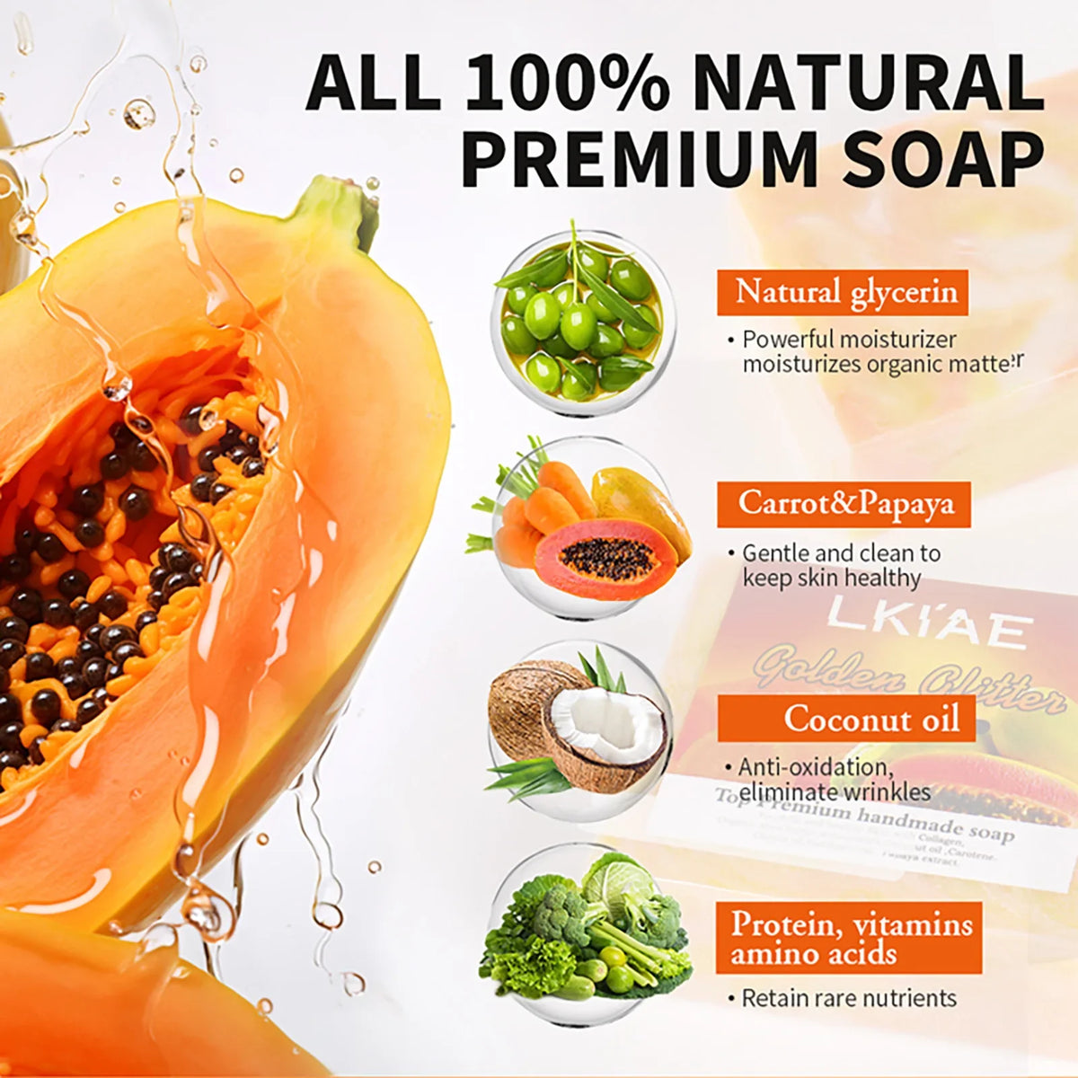 AILKE Carrot & Papaya Brightening Natural Handmade Soap 150g