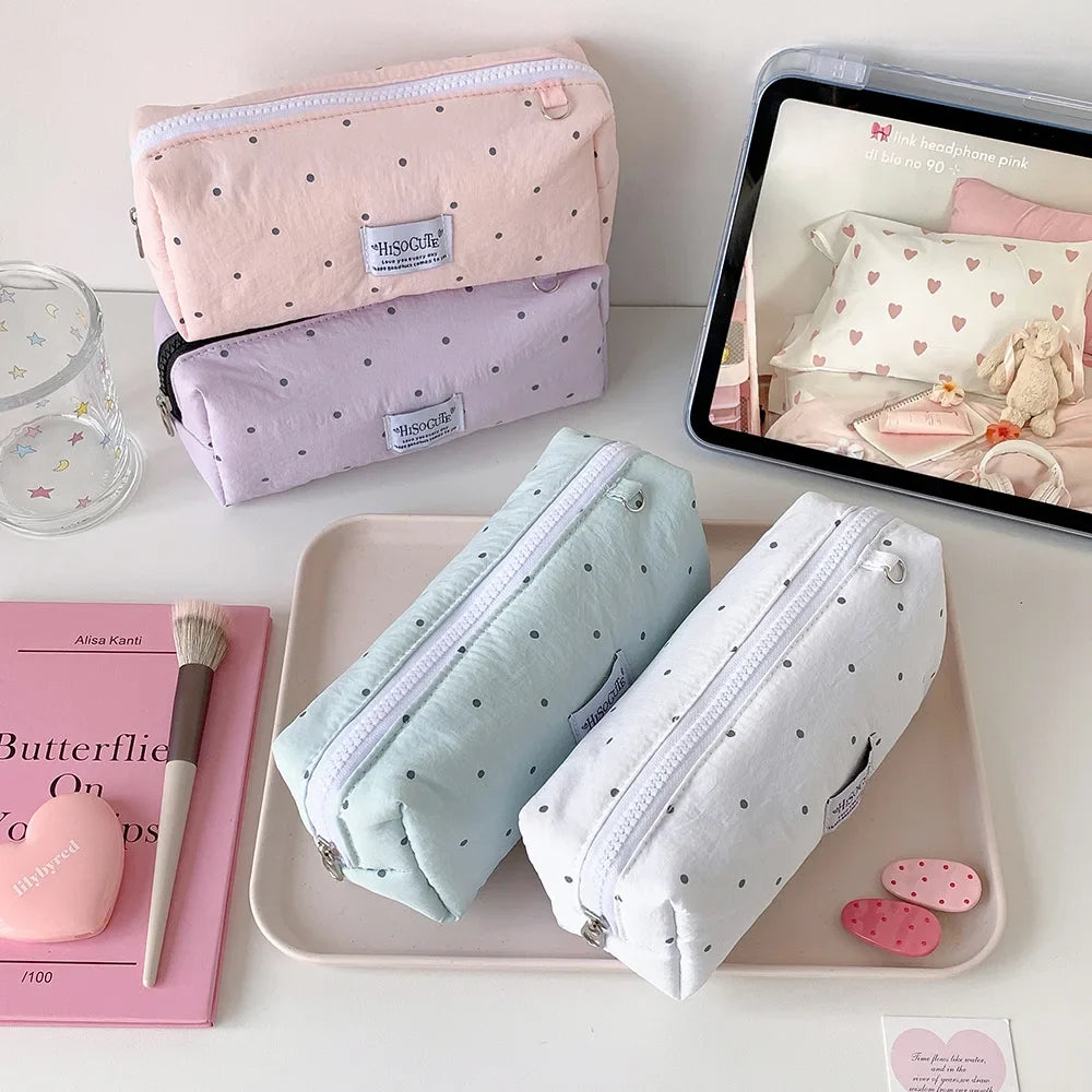 Fashion Korean Polka Dot Solid Pencil Case Student Stationery Large