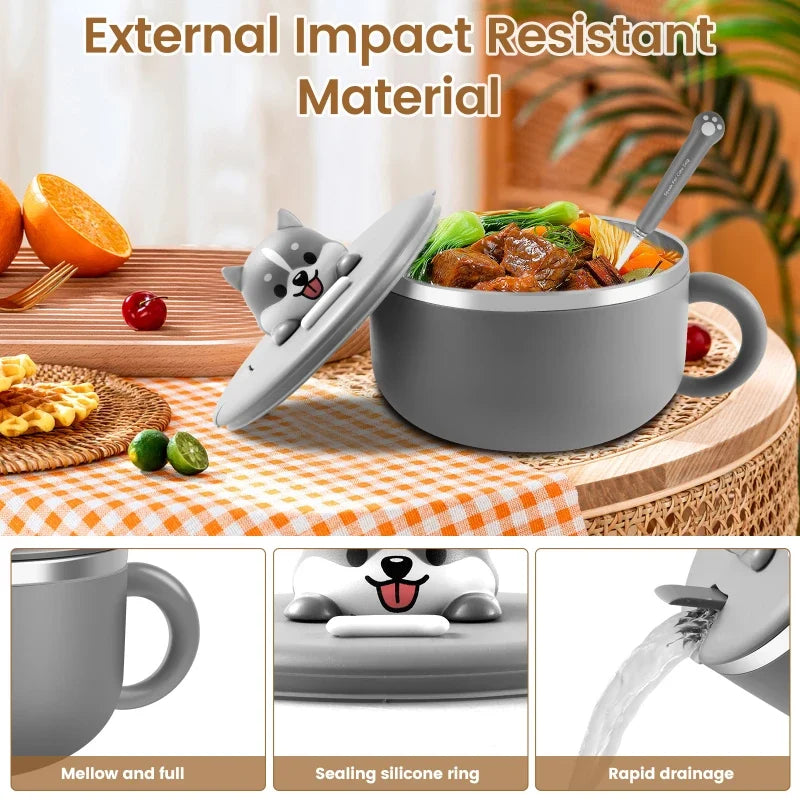 Ramen Bowl Lid Stainless Steel Instant Noodle Cooker Fruit Salad Rice