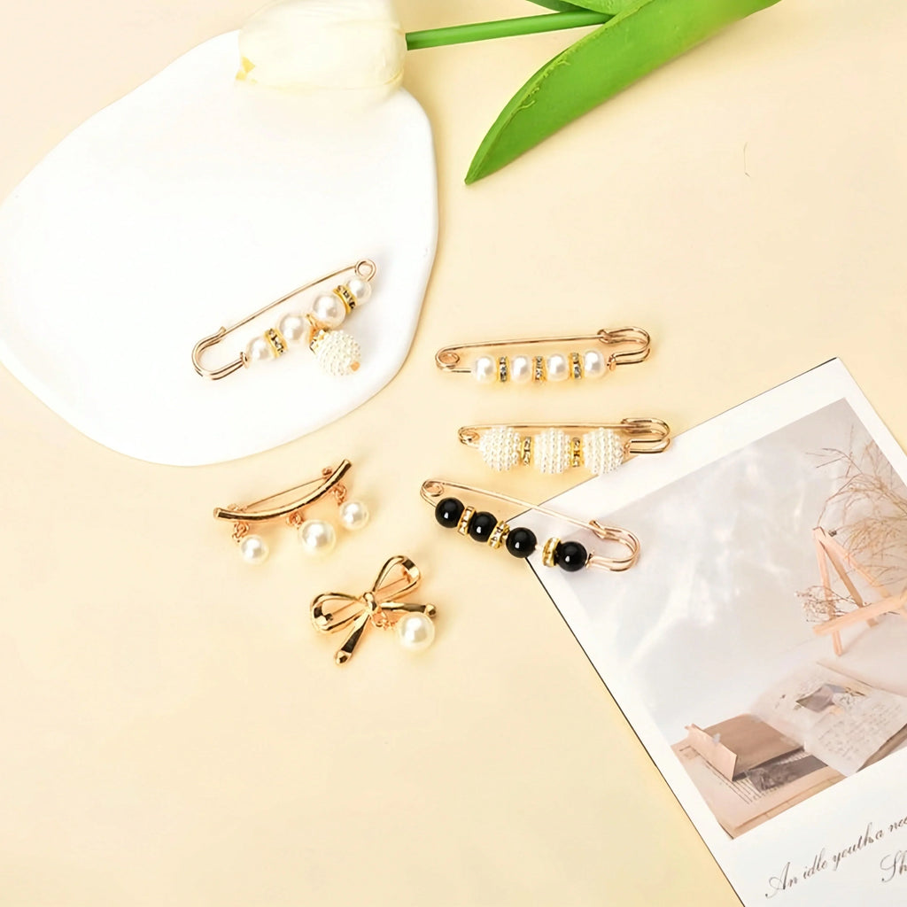 Women's Black White Trouser Waist Pearl Pin Adjustment Fixed Clothes