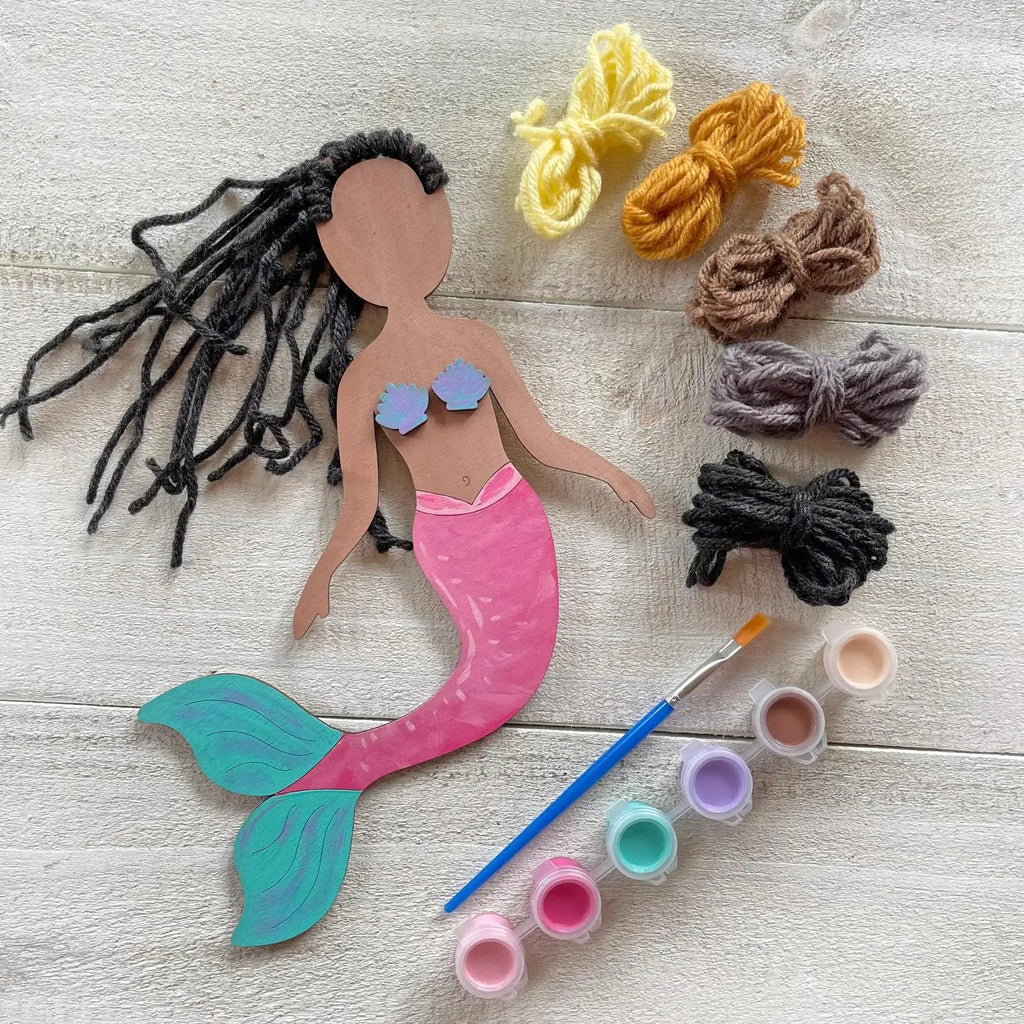 Mermaid Self-Portrait Craft Kit 3-Pack | Paint & Yarn Included