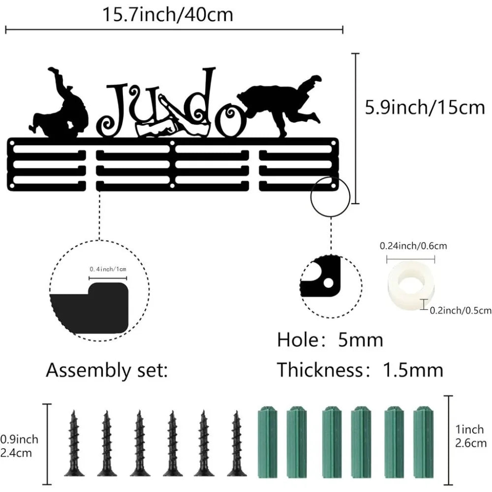Judo Medal Holder Wall Display Rack – 12 Hooks, 60+ Medals