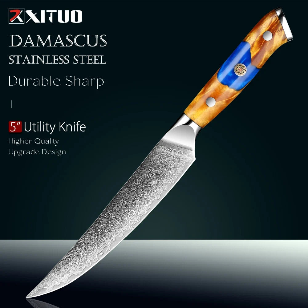 XITUO 5" Damascus Steel Japanese Petty Utility Knife | Full Tang