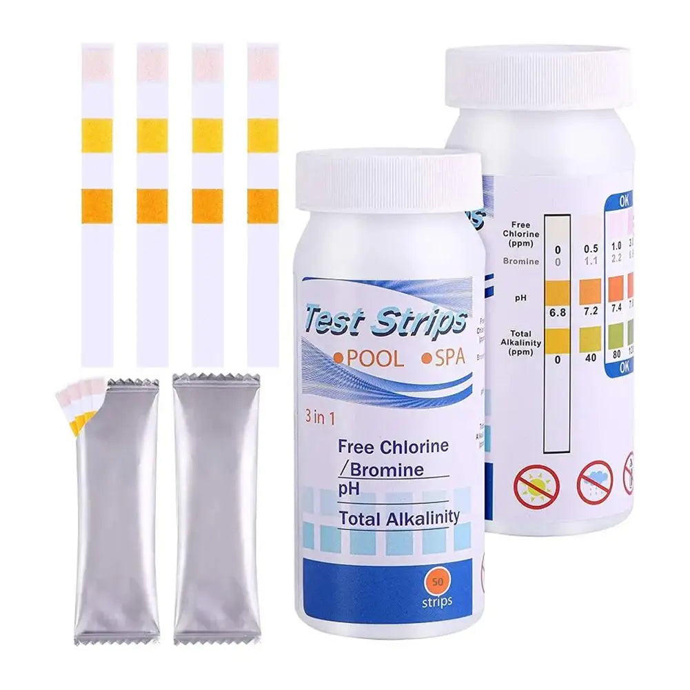 50-Pack Pool & Spa pH Chlorine Test Strips – 3-in-1 Water Tester