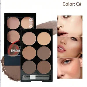 6-Color Highlight & Contour Powder Palette with Brush