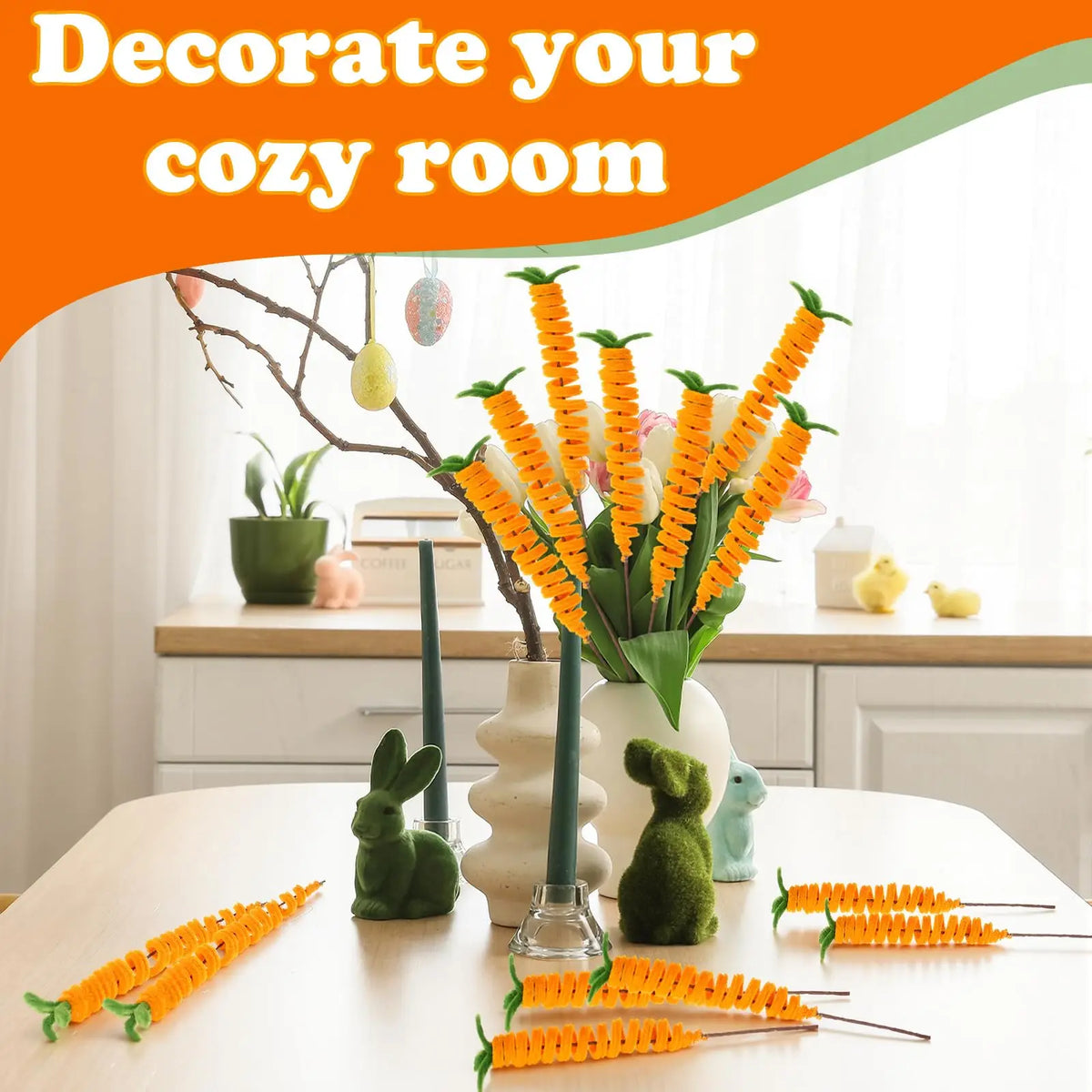 12-Pack Easter Carrot Tree Picks 16" Bendable Spring Ornaments
