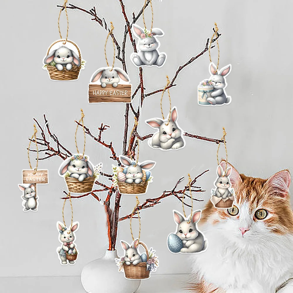 Easter Hang Tags – Cartoon Lamb & Rabbit Paper Gift Labels