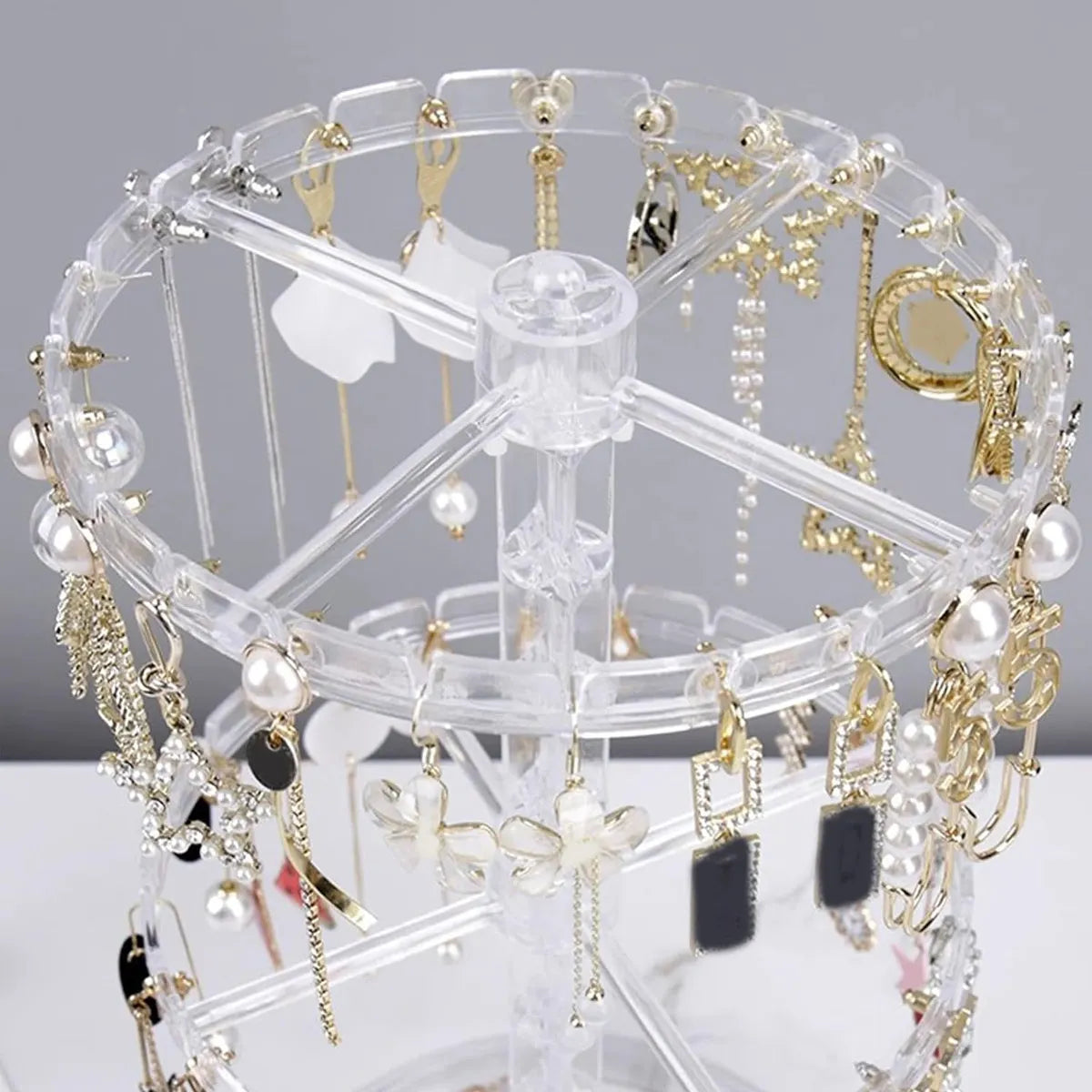 Double Layered Rotating Jewelry Rack Transparent Tree Shaped Display