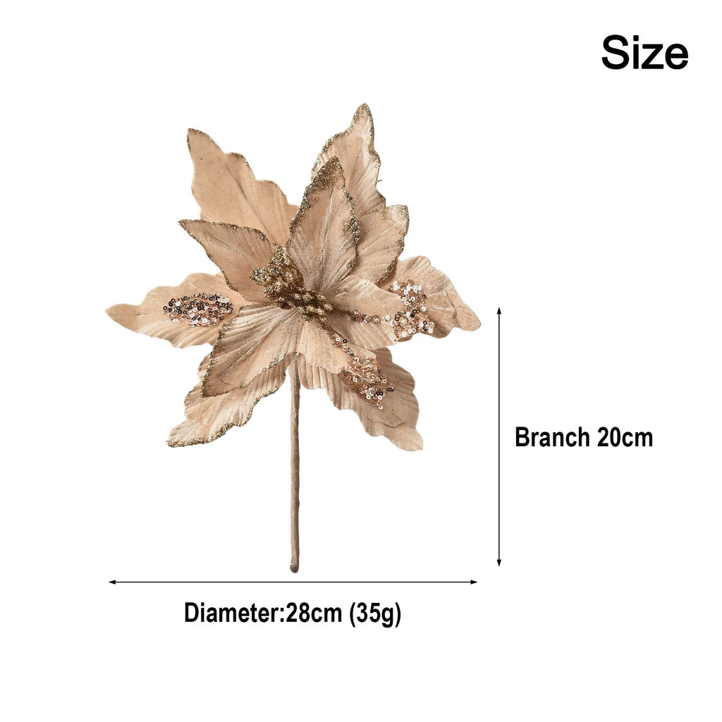 Glitter Artificial Christmas Cloth Flowers | Tree & Home Décor