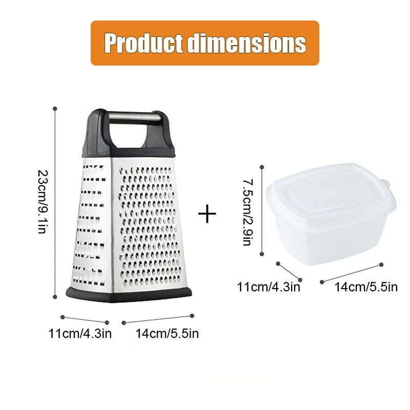 4-Sided Stainless Steel Box Grater with Container & Lid