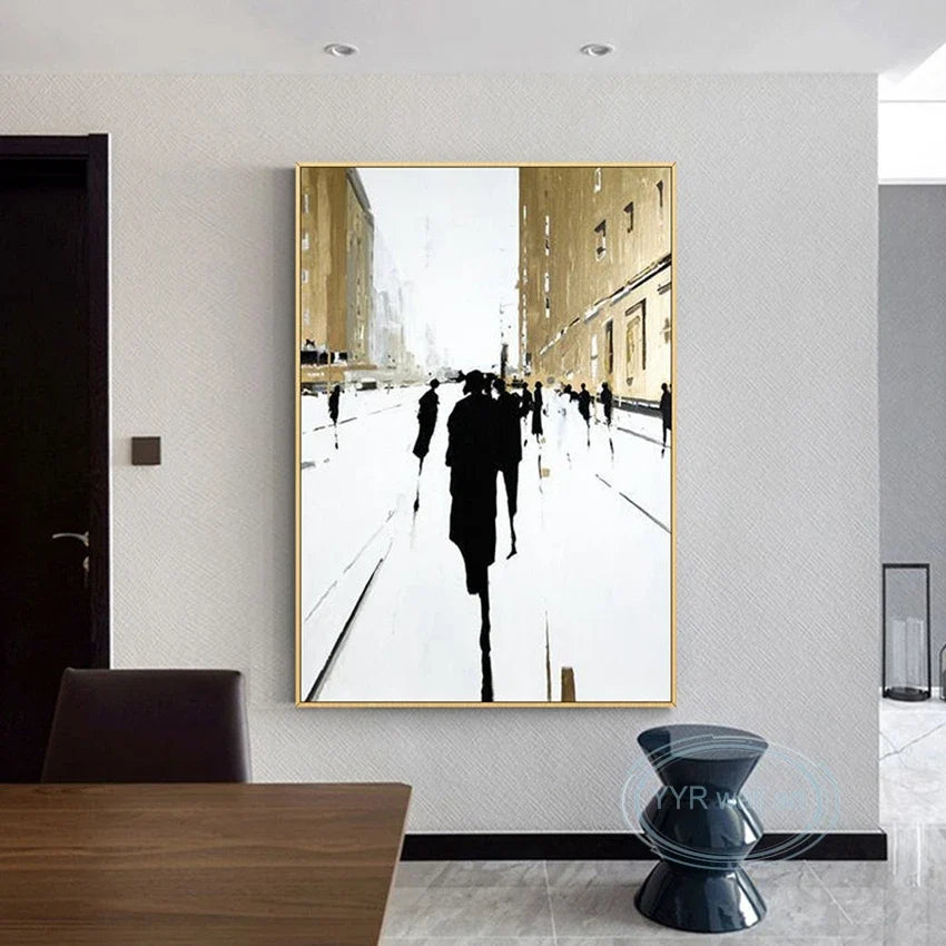 Abstract Gold Foil Street Scene Hand-Painted Oil Painting Canvas