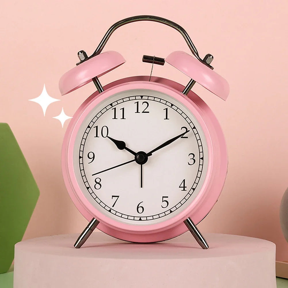 Vintage Twin-Bell Metal Alarm Clock with Night Light | Bedside