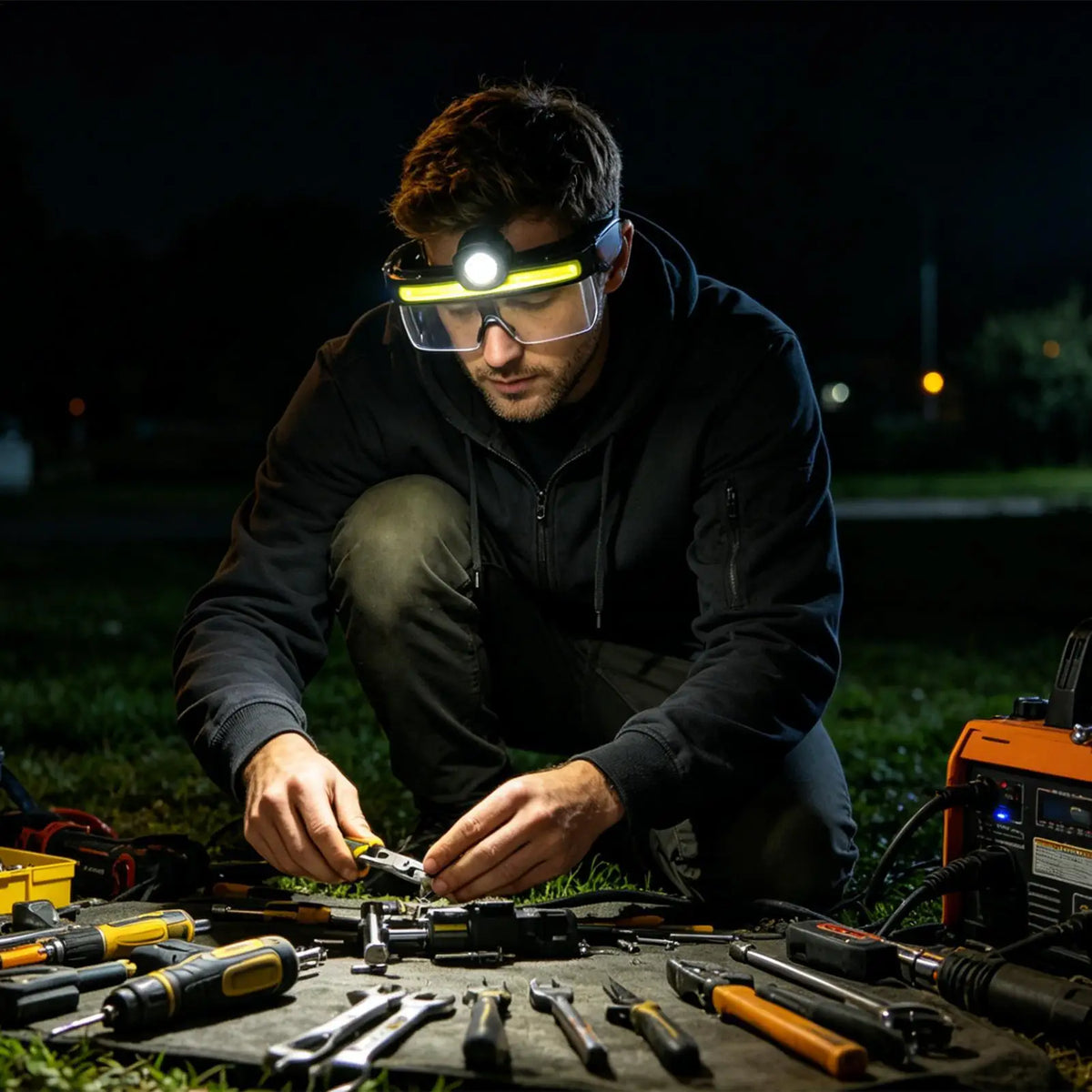 Rechargeable LED Safety Glasses – Hands-Free Head Flashlight