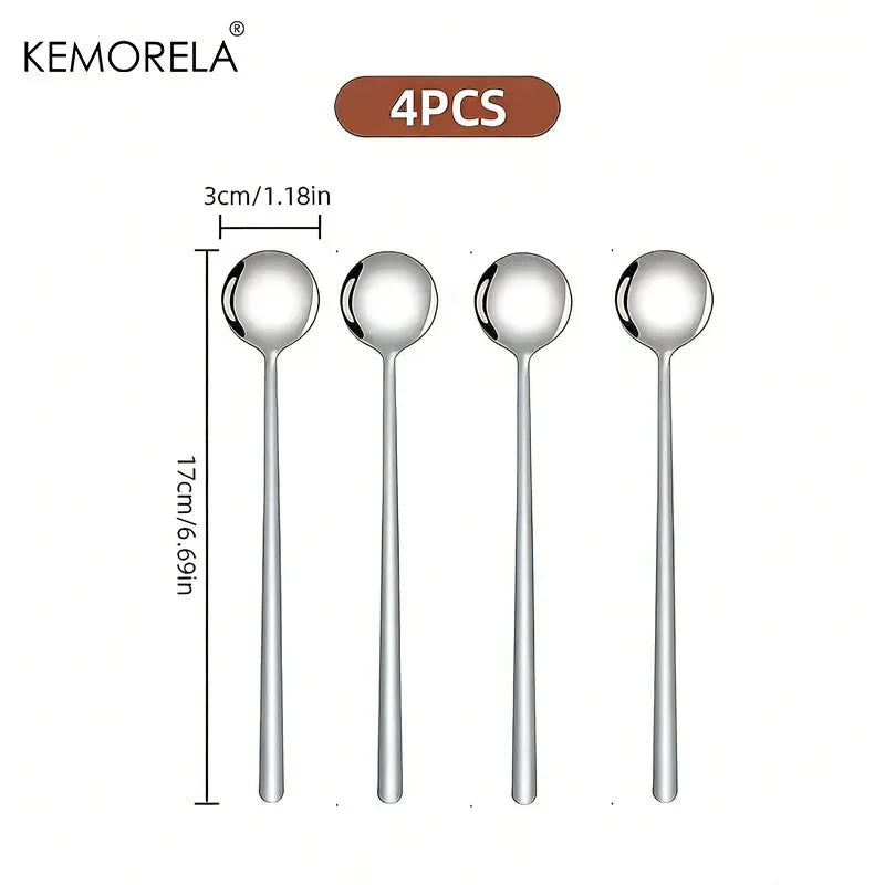 4-Piece Long Handle Stainless Steel Spoons – Gold & Silver