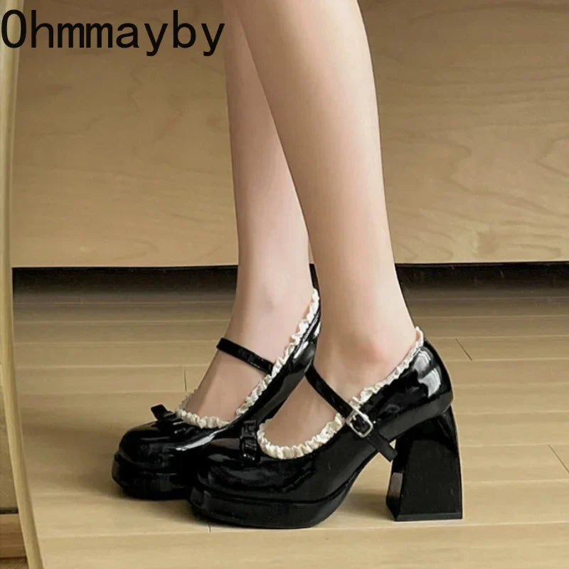 Women's Y2K Mary Jane Heels – Butterfly-Knot Black Pumps