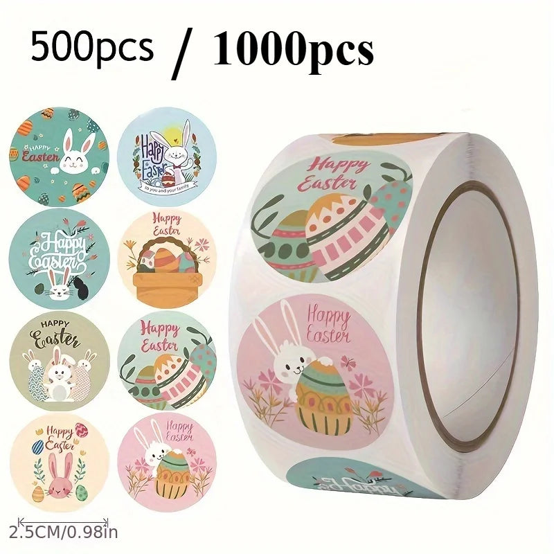 Easter Stickers 500–1000 Pcs | Egg & Bunny Self-Adhesive Rolls