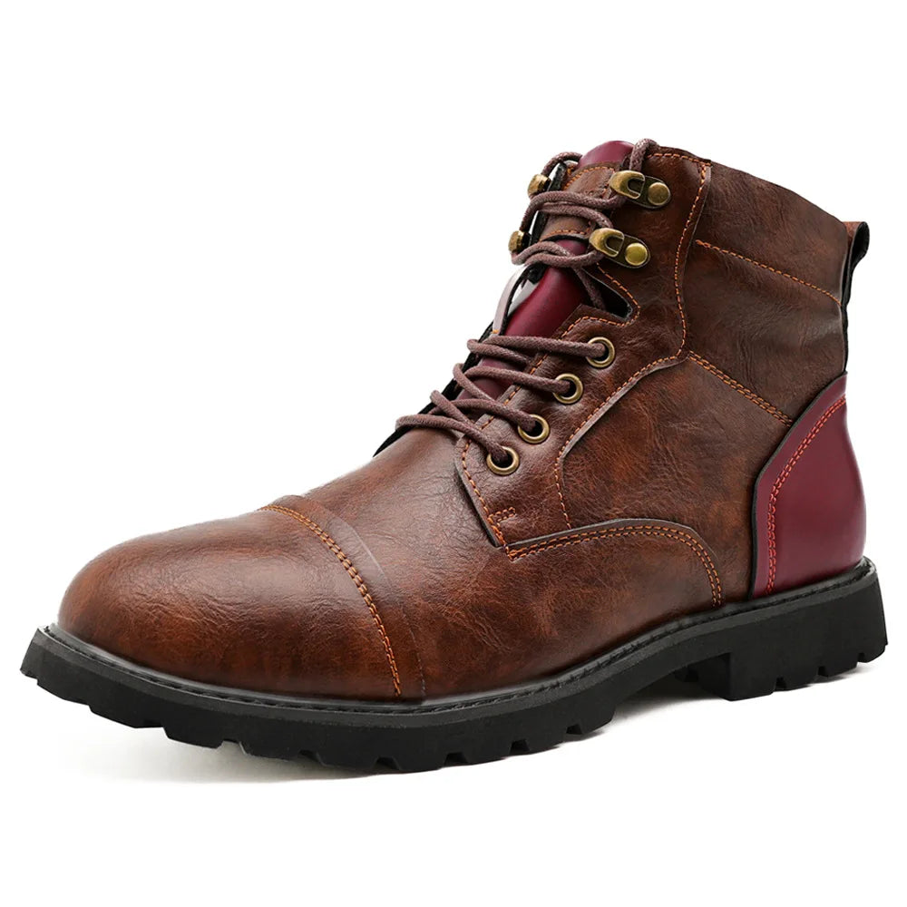YBQJOO High Top Ankle Boots – Unisex Lace-Up PU Leather