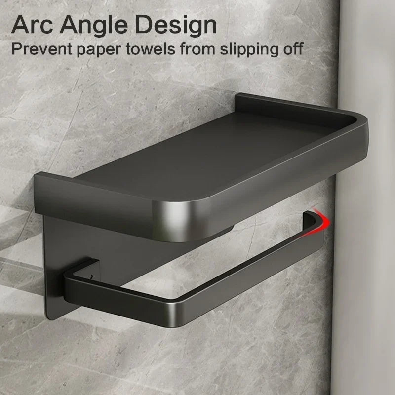 Wall-Mounted Aluminum Toilet Paper Holder with Phone Shelf