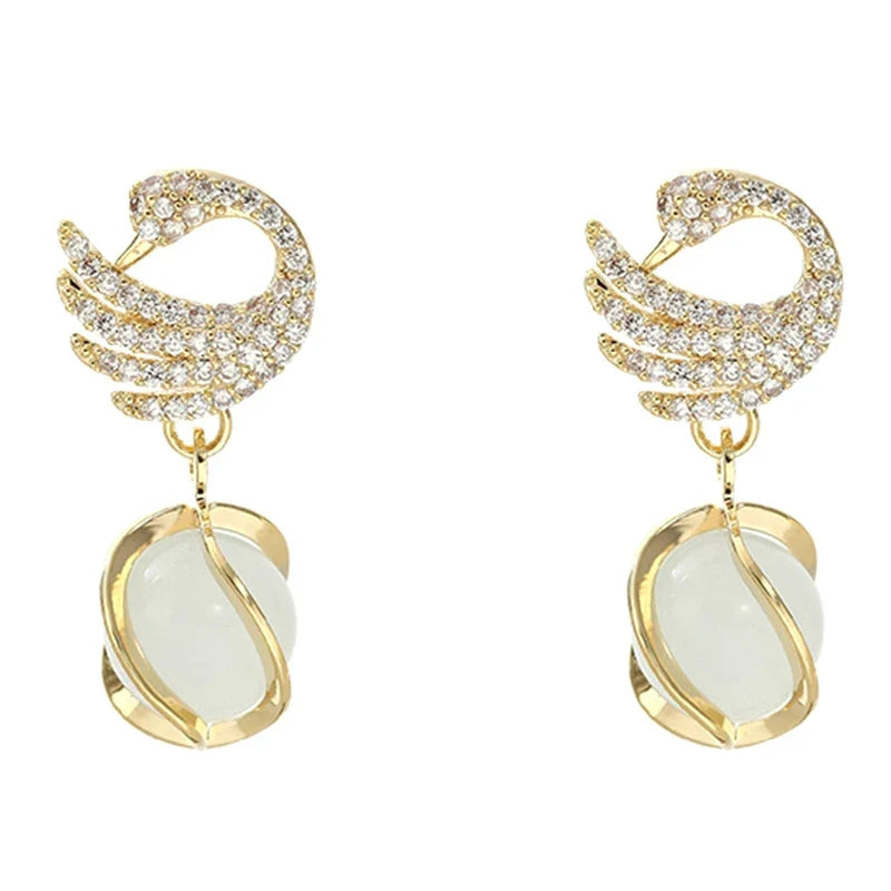Crystal Swan Drop Earrings – Sparkling Women's Fashion Jewelry