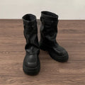 Women's Winter Platform Biker Boots – Belt Buckle Mid-Calf