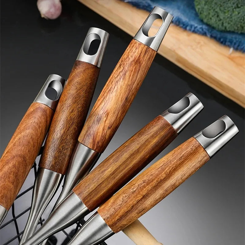 4-Piece Stainless Steel Cooking Utensil Set – Rosewood Handle