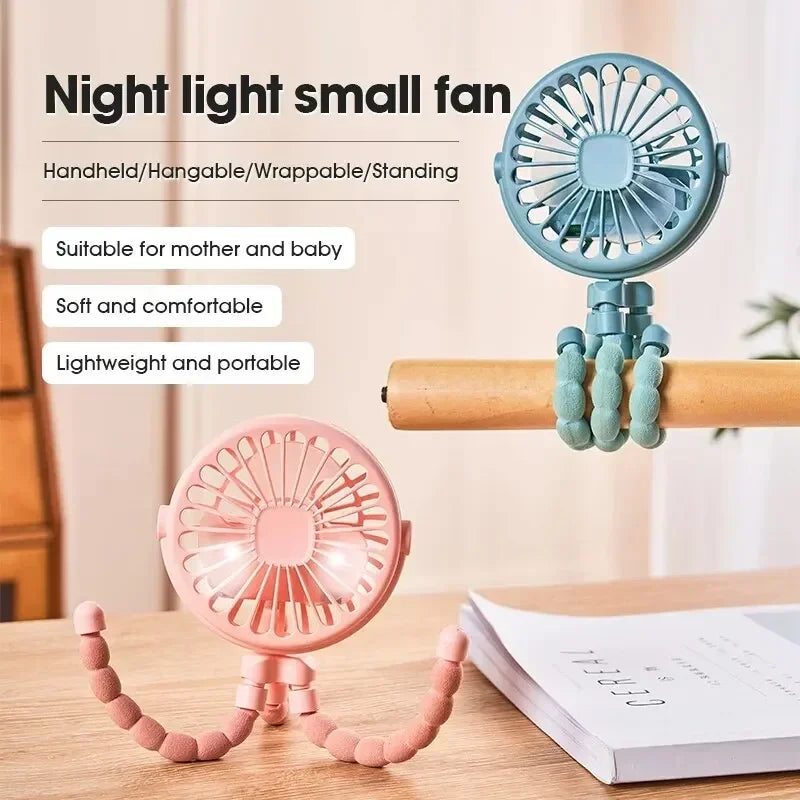 Octopus Clip-On Stroller Fan – 3 Speeds, LED & Flexible Tripod