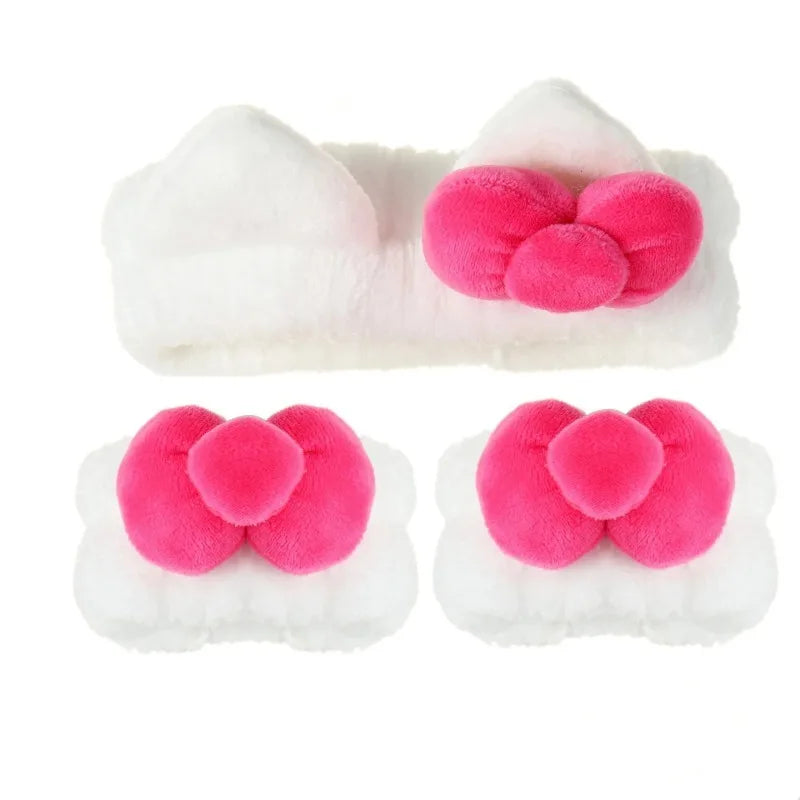 White Pink Plush Cat Ear Headband & Scrunchies Hair Set