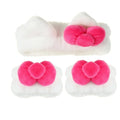White Pink Plush Cat Ear Headband & Scrunchies Hair Set