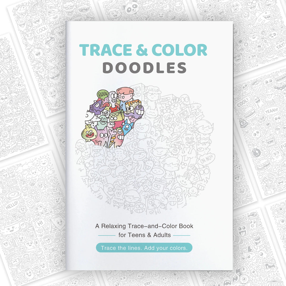 28 Page Trace&color Doodles Coloring Book Relaxing Doodle Art Tracing
