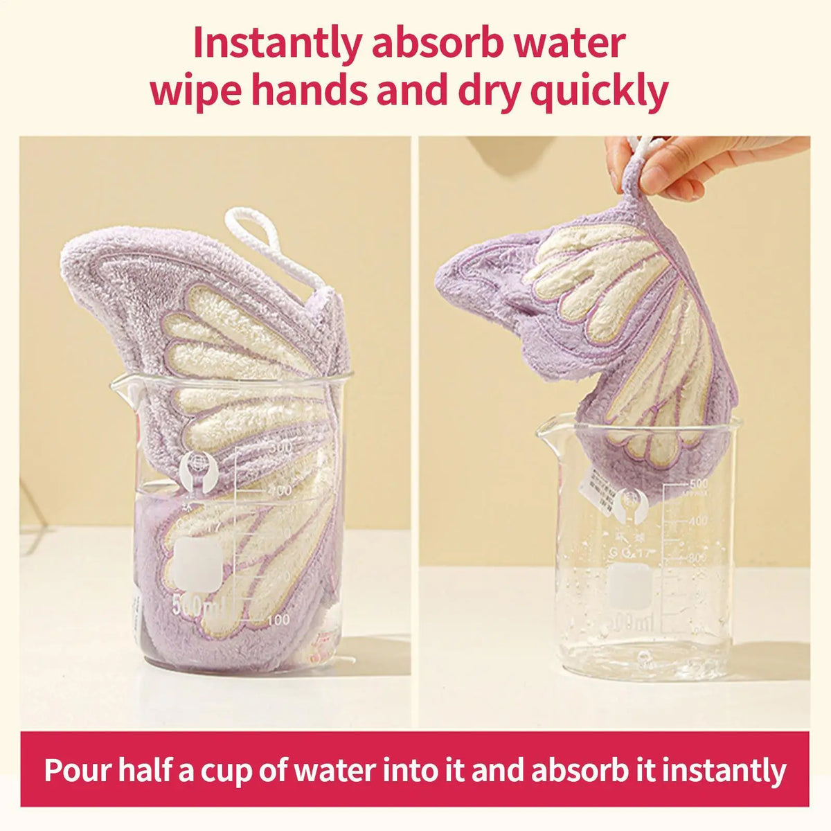Butterfly Hand Towels – Soft Absorbent Coral Fleece Hanging Towel