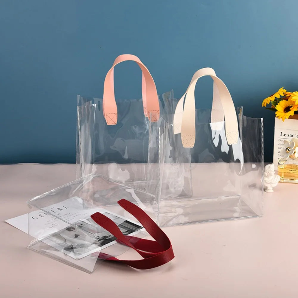Large Capacity PVC Clear Tote Bag Transparent Handle Shopping Bags