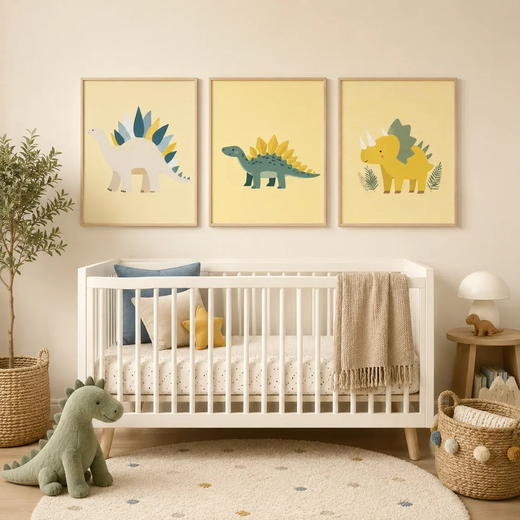 Cartoon Dinosaur Canvas Wall Art | Kids Nursery Poster Print