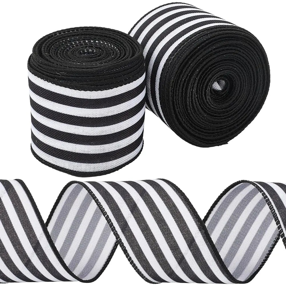 Red & White Striped Wired Ribbon 2" Wide – 10.94 Yards Total