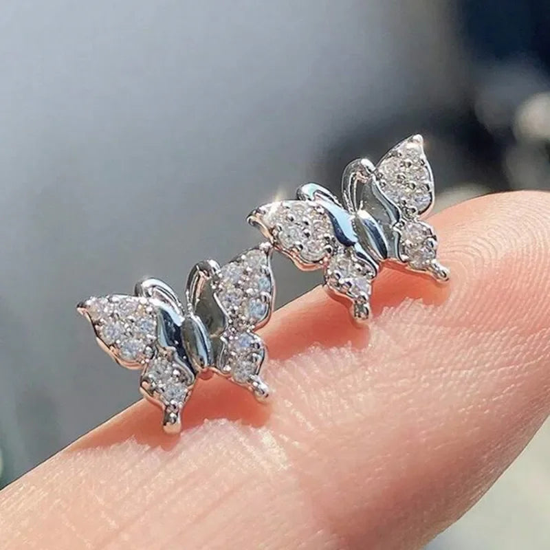 Huitan Butterfly Cubic Zirconia Stud Earrings for Women