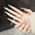 Handmade 3D Floral Lace Almond Press On Nails Cat's Eye 10pcs