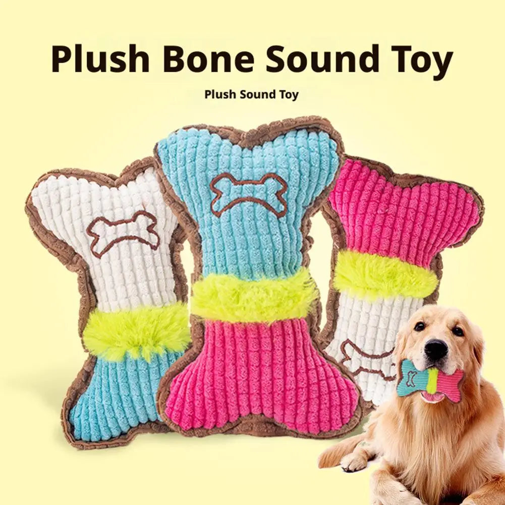 Plush Dog Bone Squeaky Toy – Small & Medium Dogs Chew Toy