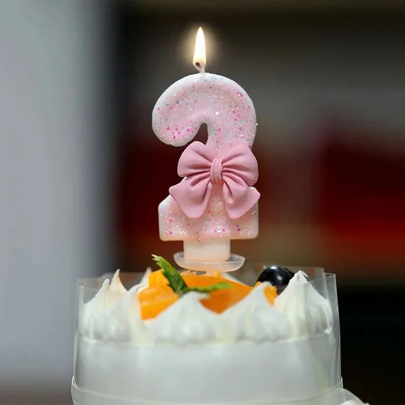 Cute Pink Bow 3D Number Cake Candles Birthday Party Decorations